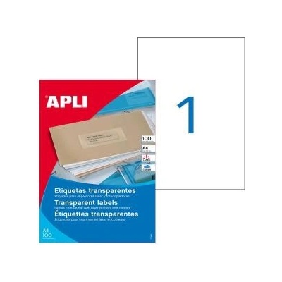 Etikety polyesterové priehľadné 210x297mm Agipa A4 laser 100 hárkov