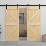 vidaXL Преплъзваща се врата 2 бр. 100 x 210 cm Естествено и черно (3444888)