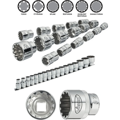 Sada multiprofilových nástrčných hlavíc VIGOR V1898