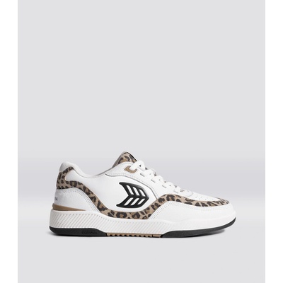Cariuma UBA White Leather Leopard Print Suede Black Logo Sneaker