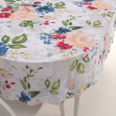 Biante bavlna oválny obrus Sandra SA-387 Veľké žlté a modré kvety na bielom 50x100 cm
