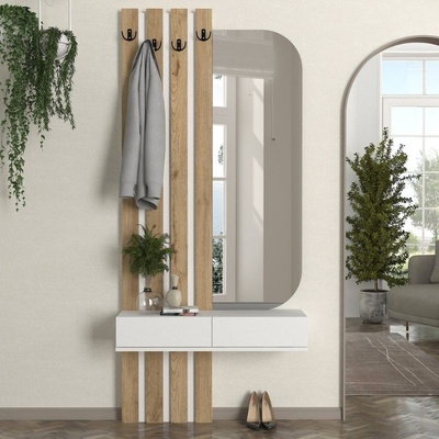 TopMebel Закачалка Reyas TopMebel от меламин в бял - sepet oak цвят 90x27x205.6cm
