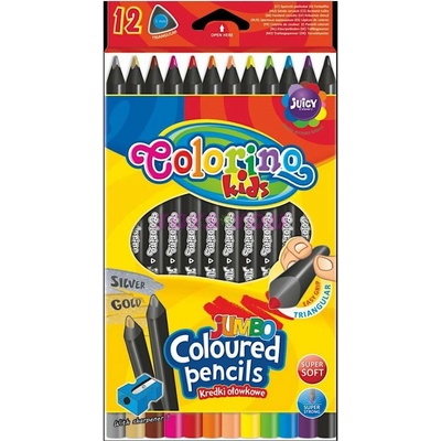 Colorino R55826PTR trojhranné pastelky Jumbo černé 12 barev + ořezávátko