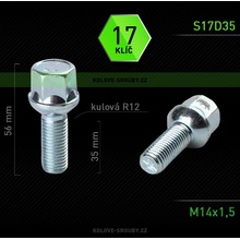 Šroub na kola M14x1,5x35 koule R12, klíč 17