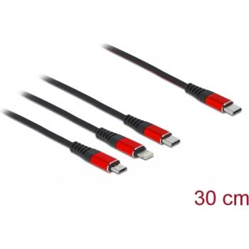 Delock 30 см дълъг USB кабел за зареждане 3 в 1 USB Type-C към Lightning, Micro USB и USB Type-C към Lightning