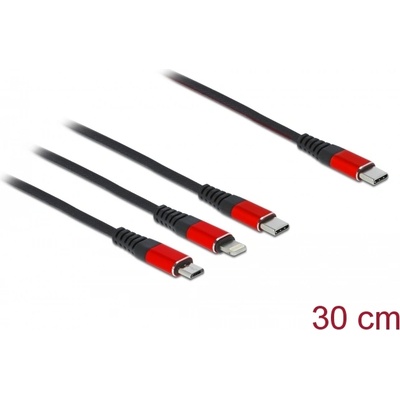 Delock 30 см дълъг USB кабел за зареждане 3 в 1 USB Type-C към Lightning, Micro USB и USB Type-C към Lightning