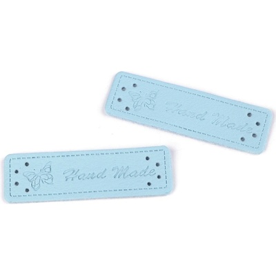 Eko kůže cedulka HAND MADE 15x50mm modrá pomněnka – Sleviste.cz