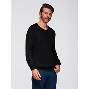 Ombre Clothing Мъжки ребрест пуловер с копчета към деколтето - черен V2 OM-SWSW-0182 Ombre Clothing Ombre Clothing | Cheren | МЪЖЕ | S