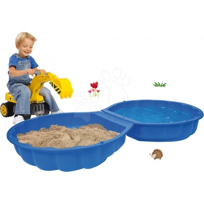 BIG Set pieskovisko mušľa dvojdielne Watershell Blue modré a odrážadlo s bagrom