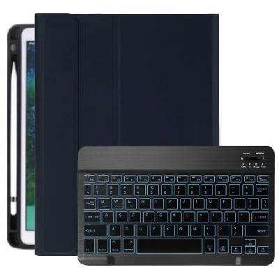 Калъф с клавиатура с подсветка и място на Apple Pencil за iPad 10, 2" (2019-2021) / Air 3 (2019) / Pro 10, 5" - тъмносин (20887)