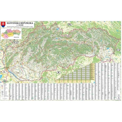 Slovenská republika silniční - nástěnná mapa 135 x 90 cm, lamino + 2 lišty