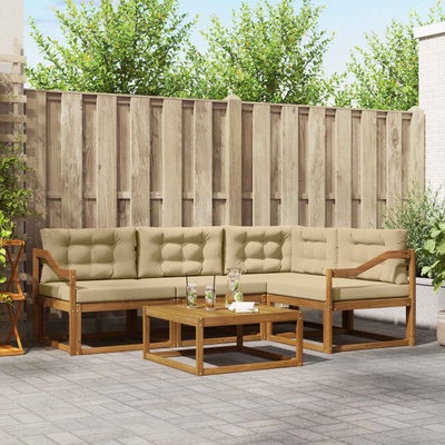 vidaXL Комплект дивани за открито 5 pcs Натурален и Бежов (3367561)