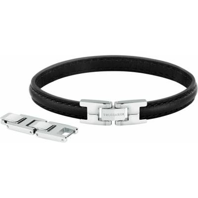 Trussardi Stylový černý kožený náramek T-Leather TJAXZ03