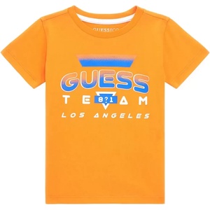 GUESS Оранжева тениска с къс ръкав с контрастен надпис Guess