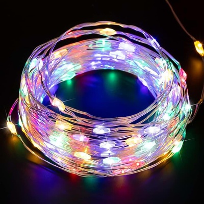 Micro LED гирлянд 100 светодиода многоцветен, бял кабел 10м. К 10