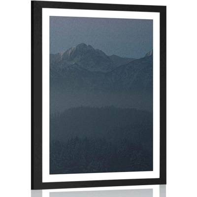 Plakát s paspartou úplněk měsíce nad horami - 40x60 white