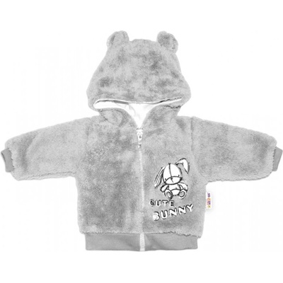 Baby Nellys kojenecká chlupáčková bundička s kapucí Cute Bunny šedá