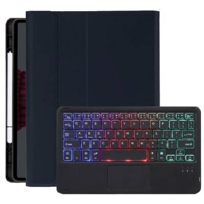 Калъф с клавиатура с подсветка, тъчпад и място за Apple Pencil за iPad 9, 7" (2017/2018) / Air 1 / 2 / Pro 9, 7" - тъмно син (69706)