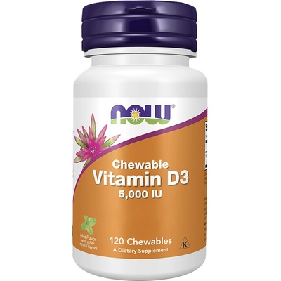 NOW Foods Now Vitamin D3 5000 IU Přírodní mátová příchuť 120 softgel kapslí