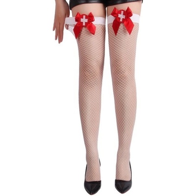 Sexy Elephant Sexy White Mesh Bow Tie Nurse Long Stockings