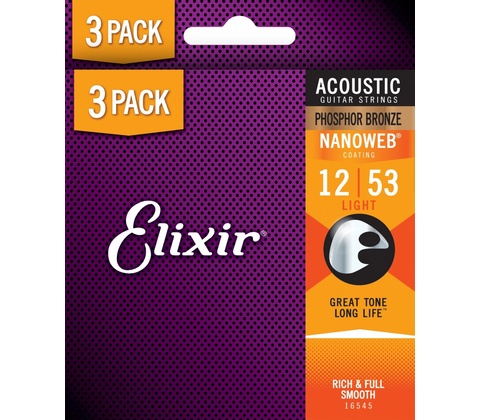 Elixir Nanoweb Phosphor Bronze Light 3-Pack