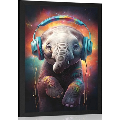 Plakát slon se sluchátky - 20x30 silver