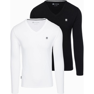Ombre Clothing Комплект мъжки дълги ръкави SLIM FIT с V-образно деколте и лого 2 бр - микс бяло/черно V2 Z103 Ombre Clothing Ombre Clothing | Byal | МЪЖЕ | XXL