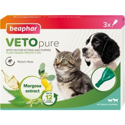 Beaphar Veto Pure Spot-on - репелентни капки за малки кученца и котки - 3 х 0, 4 мл