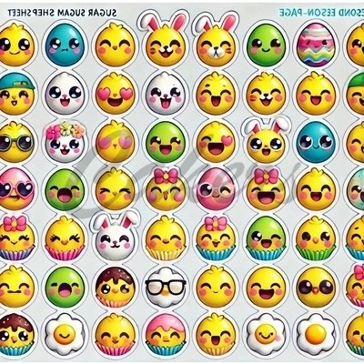 Sugar Steamp Pusinky předtištěné předlohy Velikonoce Předtištěný arch č.4 Emoji 2, pr 1,3 cm