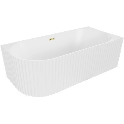 Mexen Gia свободно стояща ъглова оребрена вана дясна 170 x 80 см, бял мат, преливник златисто четкан - 52701708001P-55 (52701708001P-55)