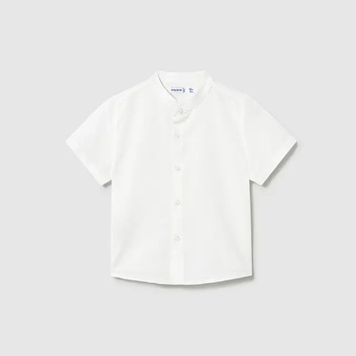 MAYORAL Риза къс ръкав полу яка лен в бял цвят за мини момче Майорал