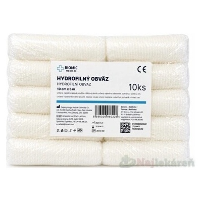 BIOMIC Obväz hydrofilný 10 cm x 5 m nesterilný 10 ks