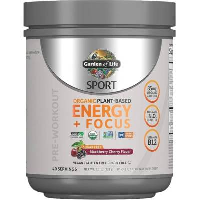 Garden of Life Organic Plant-Based Energy + Focus Pre-Workout | No Sugar [231 грама] Череша с малина