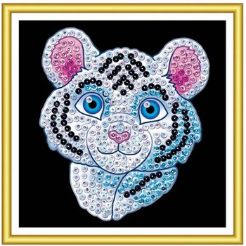 KSG Crafts Творчески комплект KSG Crafts Sequin Art - Изкуство с пайети за 60 минути, Бял тигър (1326)