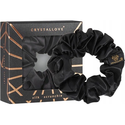 CRYSTALLOVE Hedvábná gumička do vlasů - černá