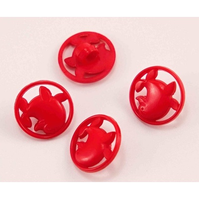Gombík so spodným prišitím - červený delfín - priemer 1,3 cm