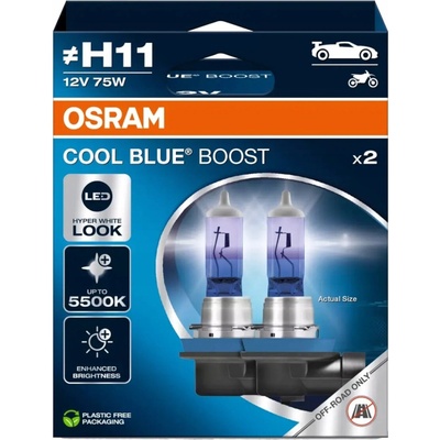 Osram Coll Blue boost 5500 K, H11 PGJ19-2 12V 75W 62211CBB-2HB