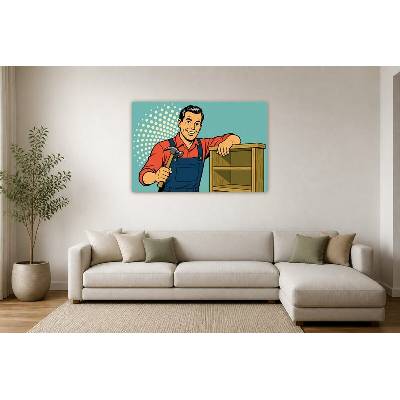 Obraz na plátně – Muž s kladivem u dřevěné skříňky 135 × 90 cm