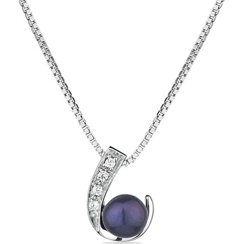 Image 1 of Swan Сребърно колие със сладководна черна перла и цирконий CAA020NB Swan