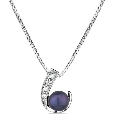 Swan Сребърно колие със сладководна черна перла и цирконий CAA020NB Swan