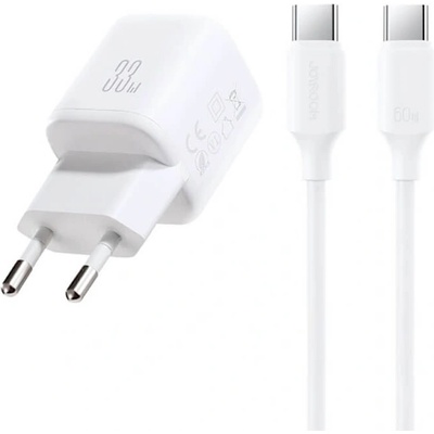 JOYROOM Захранване за ел. мрежа с USB-A и USB-C изходи и технология за бързо зареждане и USB-C към USB-C кабел - Joyroom JR-TG7 Fast Wall Charger 33W With USB-C Cable (бял) (JR-TG7 C-C 1m white)