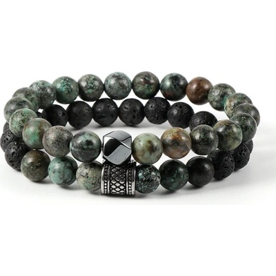 Daniel Dawson Dvojitý náramek Tiziano africký tyrkys lávový kámen NR2155-08514/20 Zelená