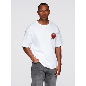 Ombre Clothing Мъжка памучна тениска с приложение на бижута на гърдите - кремаво бяла V2 OM-TSCT-0290 Ombre Clothing Ombre Clothing | Byal | МЪЖЕ | L