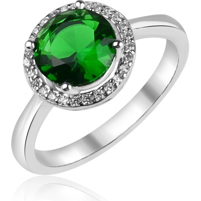 Meucci Stříbrný prsten se zeleným kulatým zirkonem SS372R