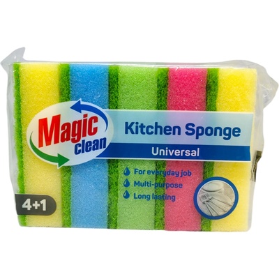Magic clean гъби за миене на съдове, Универсални, 4+1 броя