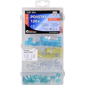 Pojistky nožové MINI sada 120ks 7,5/10/15/20/25/30Amp