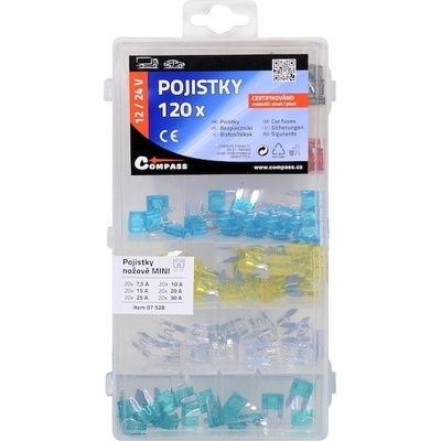 Pojistky nožové MINI sada 120ks 7,5/10/15/20/25/30Amp