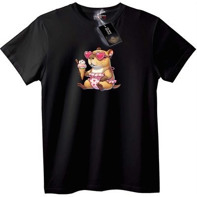 NOONEBRAND Тениска Сладък Хамстер с Бански и Сладолед - 7XL, Black