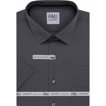 AMJ pánská bavlněná košile krátký rukáv slim fit VKSBR1361 šedá puntíky a čárky cik-cak