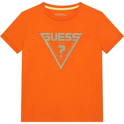 GUESS Оранжева тениска за момче с къс ръкав Guess с контрастно лого